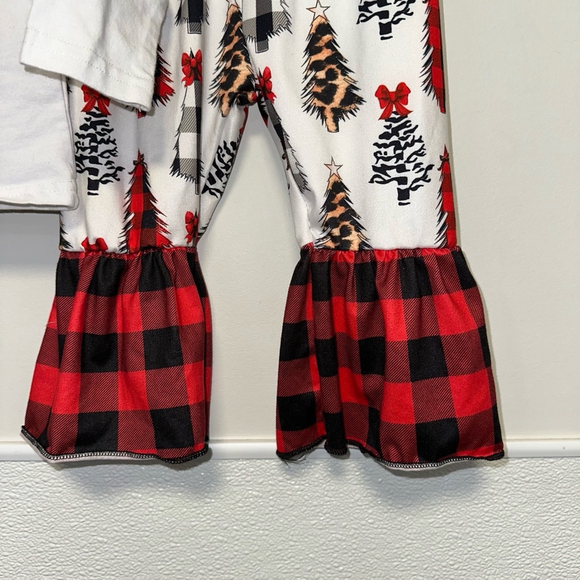 Girl's Outfit Set 12-18 Months Red & White with Christmas Tree Plaid Leopard - Picture 5 of 8